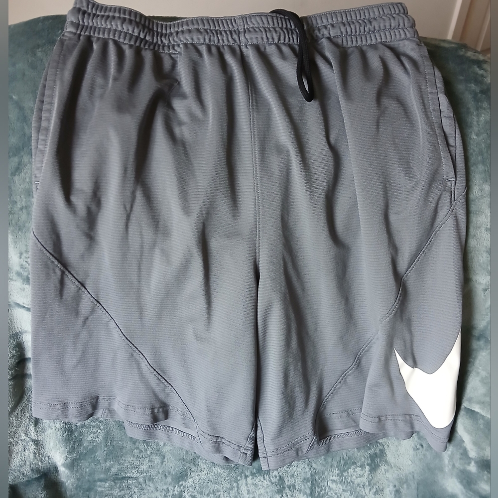 Nike Men's Gray Athletic Shorts- Large Side Swoosh, Black Drawstring- XXL